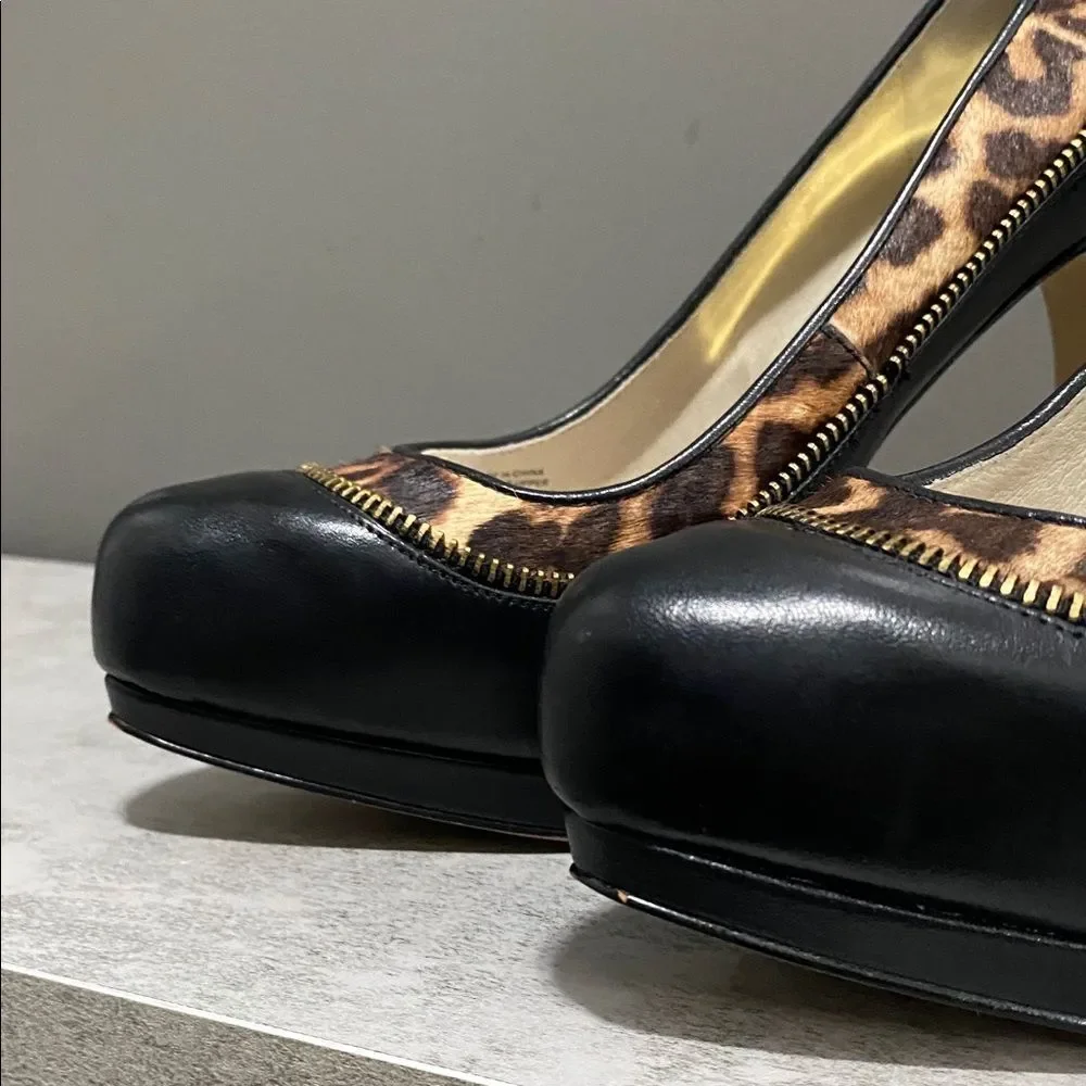 Michael Kors Leopard Cowhide and Black Stiletto Heels Size 8